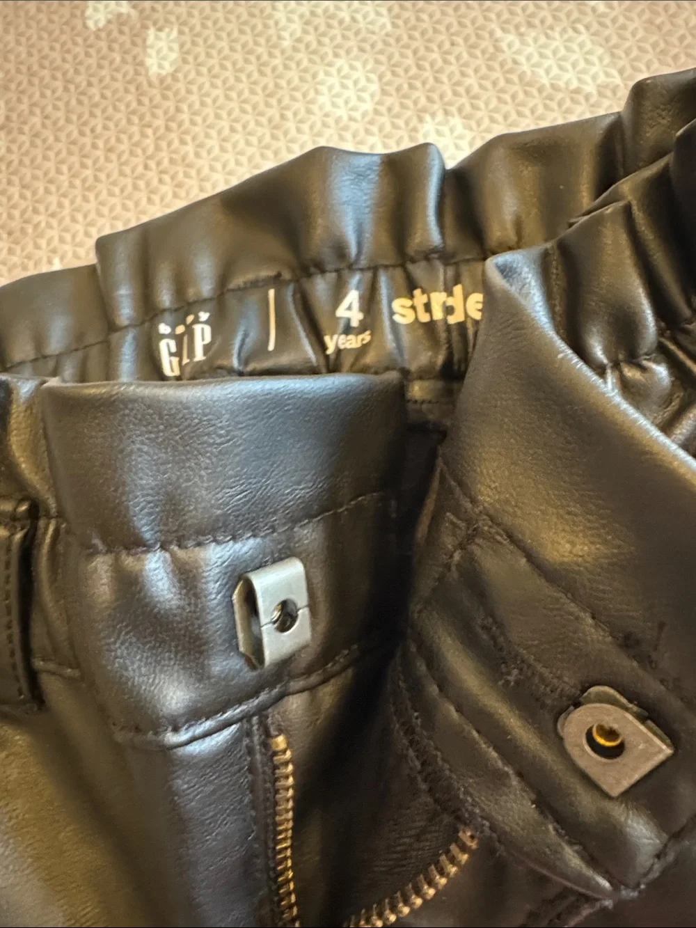 Baby Gap Girls Black Vegan Leather Stride Pants Wide Leg Paperbag Waist Size 4